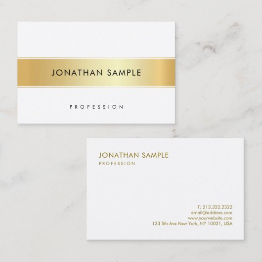 Aangepaste Gold White elegant Sjabloon Moderne Visitekaartje (Voorkant / Achterkant)