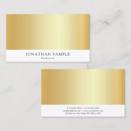 Aangepaste Gold White Modern Elegant Sjabloon Visitekaartje (Voorkant / Achterkant)