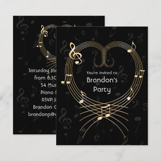 Aangepaste Golden Heart Musical Notes Birthday Kaart (Voorkant / Achterkant)