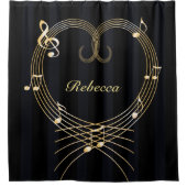 Aangepaste Golden Heart Musical Notes Douchegordijn (Voorkant)