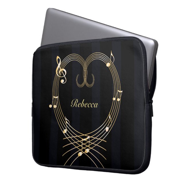 Aangepaste Golden Heart Musical Notes Laptop Sleeve (Voorkant Links)