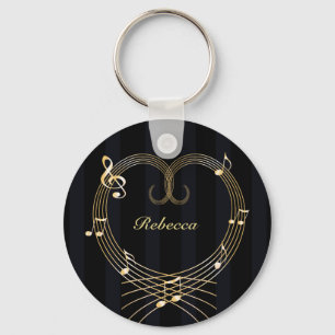 Aangepaste Golden Heart Musical Notes Sleutelhanger
