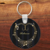 Aangepaste Golden Heart Musical Notes Sleutelhanger (Voorkant)