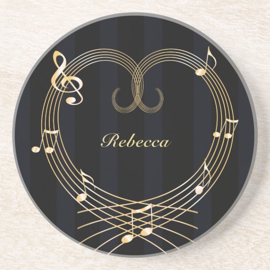 Aangepaste Golden Heart Musical Notes Zandsteen Onderzetter (Voorkant)