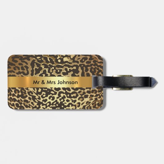 Aangepaste Golden Leopard Skin Luggage Bagagelabel (Achterkant horizontaal)