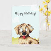 Aangepaste Golden Retriever Cartoon Birthday Kaart (Gele Bloem)