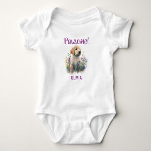 Aangepaste Golden Retriever Dog met Florals Romper