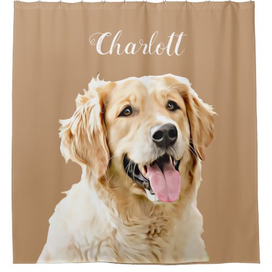 Aangepaste Golden Retriever Hond Gepersonaliseerd  Douchegordijn (Voorkant)