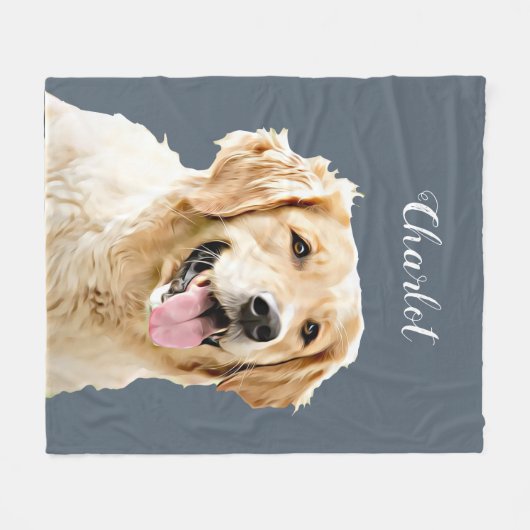 Aangepaste Golden Retriever Hond Gepersonaliseerd Fleece Deken (Voorkant (Horizontaal))