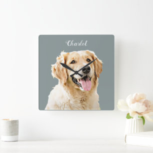 Aangepaste Golden Retriever Hond Gepersonaliseerd  Vierkante Klok