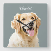 Aangepaste Golden Retriever Hond Gepersonaliseerd  Vierkante Klok (Voorkant)
