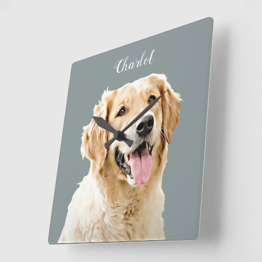 Aangepaste Golden Retriever Hond Gepersonaliseerd Vierkante Klok (Hoek)