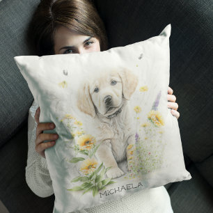 Aangepaste Golden Retriever in bloemen Kussen