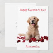 Aangepaste Golden Retriever met Rozen Valentijn Feestdagenkaart (Voorkant / Achterkant)