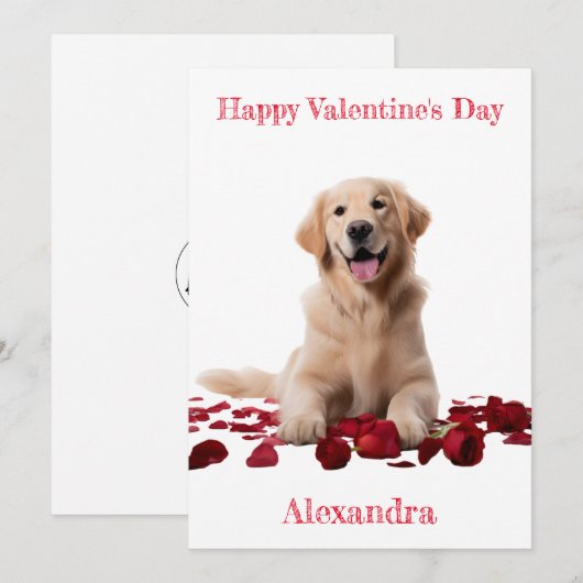 Aangepaste Golden Retriever met Rozen Valentijn Feestdagenkaart (Voorkant / Achterkant)