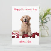Aangepaste Golden Retriever met Rozen Valentijn Feestdagenkaart (Staand voorkant)