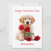 Aangepaste Golden Retriever met Rozen Valentijn Feestdagenkaart (Voorkant)