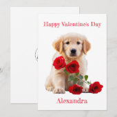 Aangepaste Golden Retriever met Rozen Valentijn Feestdagenkaart (Voorkant / Achterkant)