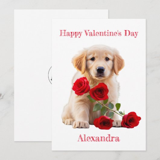 Aangepaste Golden Retriever met Rozen Valentijn Feestdagenkaart (Voorkant / Achterkant)