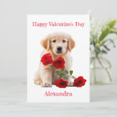 Aangepaste Golden Retriever met Rozen Valentijn Feestdagenkaart (Staand voorkant)