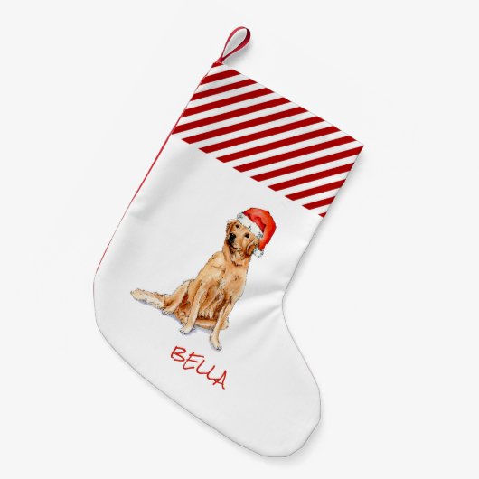 Aangepaste Golden Retriever met Santa hat Kleine Kerstsok (Voorkant (Hangend))