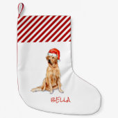 Aangepaste Golden Retriever met Santa hat Kleine Kerstsok (Voorkant)