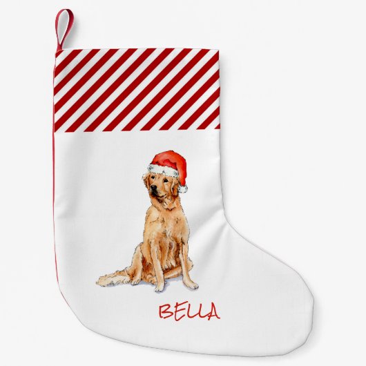 Aangepaste Golden Retriever met Santa hat Kleine Kerstsok (Voorkant)