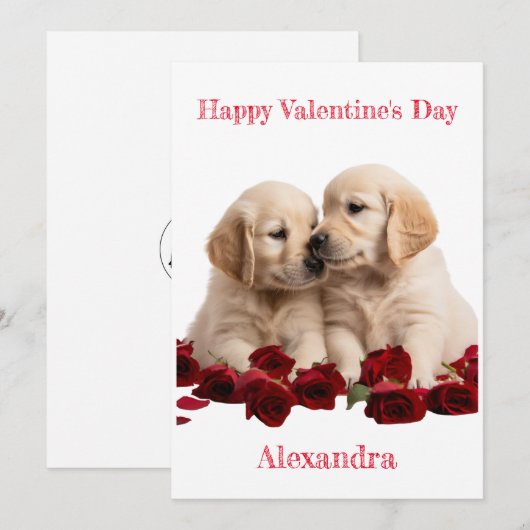 Aangepaste Golden Retriever Puppies Kussen Valenti Feestdagenkaart (Voorkant / Achterkant)