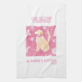 Aangepaste Golden Retriever Roze Kerst Thee Handdo Theedoek