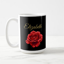 Aangepaste Golden Script Elegant Red Rose geperson Koffiemok