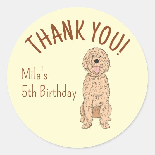 Aangepaste Goldendoodle Bedankt Neutrale Verjaarda Ronde Sticker (Voorkant)