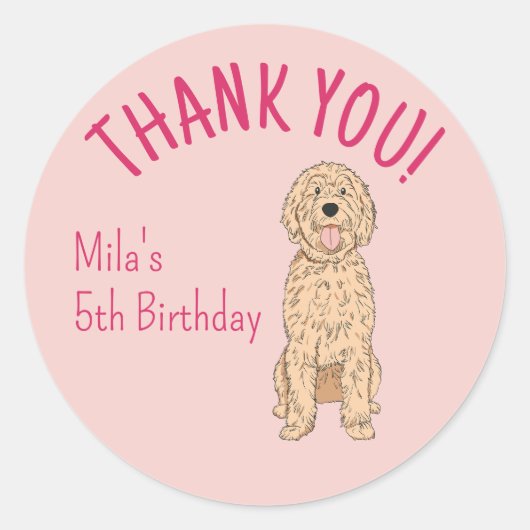 Aangepaste Goldendoodle Bedankt Verjaardagsfeest F Ronde Sticker (Voorkant)