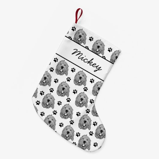 Aangepaste Goldendoodle Hond gepersonaliseerde tek Kleine Kerstsok (Voorkant (Hangend))