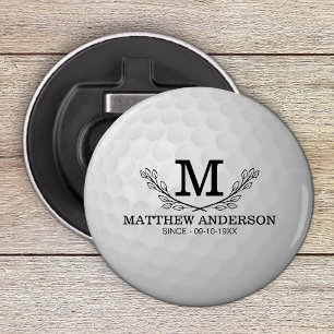 Aangepaste Golf Ball Pattern Name Monogram Age Button Flesopener