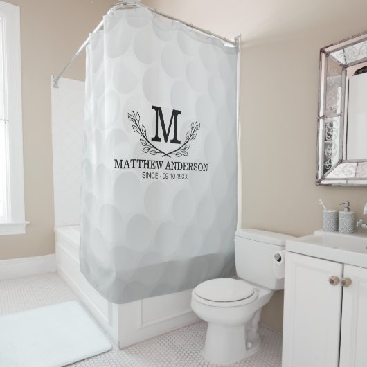 Aangepaste Golf Ball Pattern Name Monogram Age Douchegordijn (In situ)