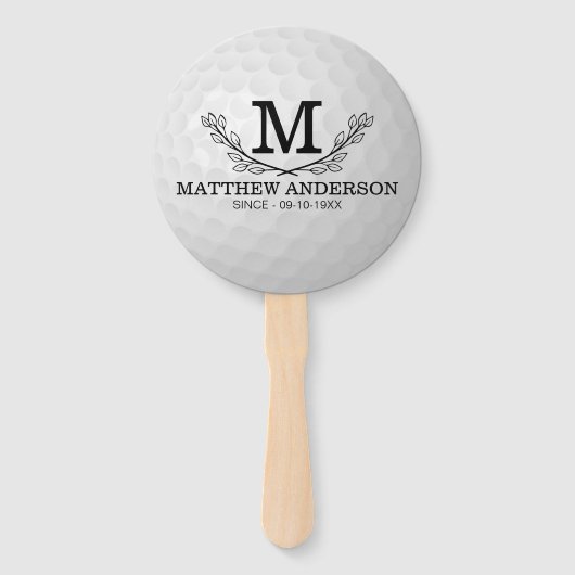 Aangepaste Golf Ball Pattern Name Monogram Age Handwaaier (Achterkant)