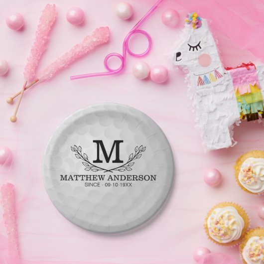 Aangepaste Golf Ball Pattern Name Monogram Age Papieren Bordje (Feest)