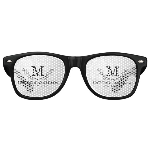 Aangepaste Golf Ball Pattern Name Monogram Age Retro Zonnebril (Voorkant)