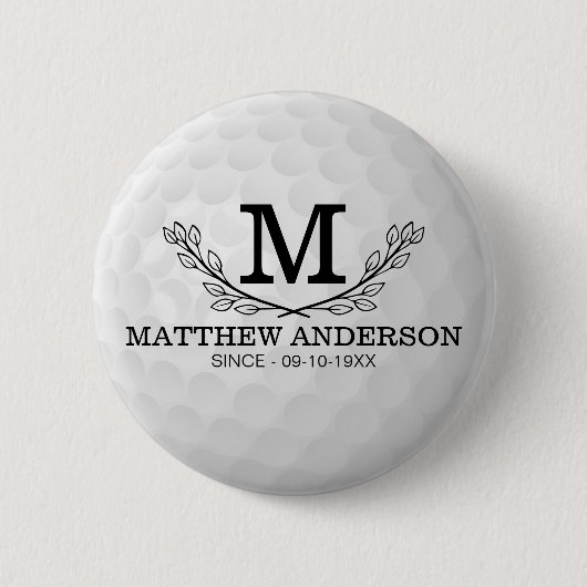 Aangepaste Golf Ball Pattern Name Monogram Age Ronde Button 5,7 Cm (Voorkant)