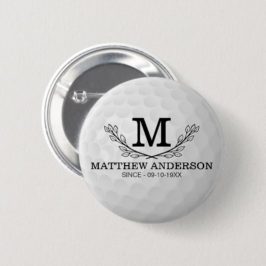 Aangepaste Golf Ball Pattern Name Monogram Age Ronde Button 5,7 Cm (Voorkant /achterkant)