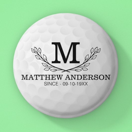 Aangepaste Golf Ball Pattern Name Monogram Age Ronde Button 5,7 Cm