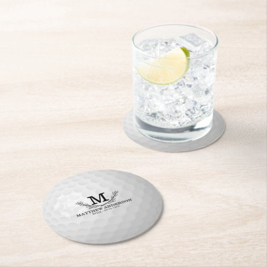 Aangepaste Golf Ball Pattern Name Monogram Age Ronde Kartonnen Onderzetter (Insitu)