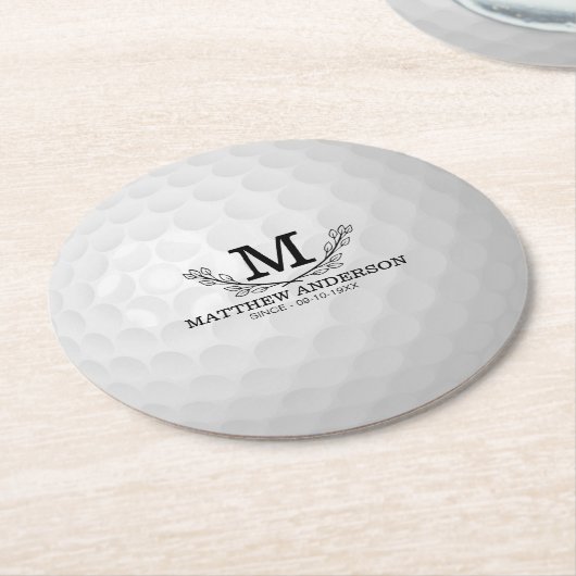 Aangepaste Golf Ball Pattern Name Monogram Age Ronde Kartonnen Onderzetter (Gebogen)