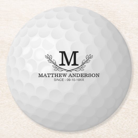 Aangepaste Golf Ball Pattern Name Monogram Age Ronde Kartonnen Onderzetter (Voorkant)
