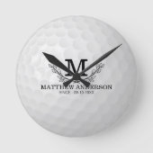 Aangepaste Golf Ball Pattern Name Monogram Age Ronde Klok (Voorkant)