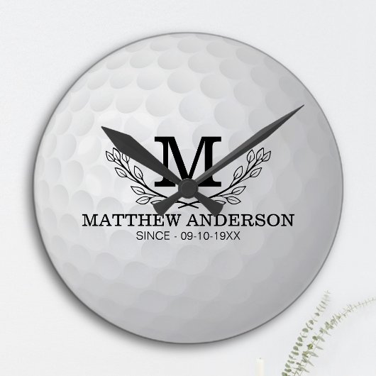 Aangepaste Golf Ball Pattern Name Monogram Age Ronde Klok