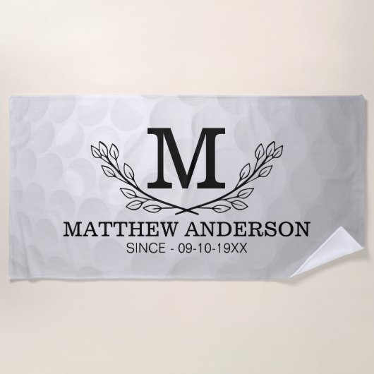 Aangepaste Golf Ball Pattern Name Monogram Age Strandlaken (Voorkant)