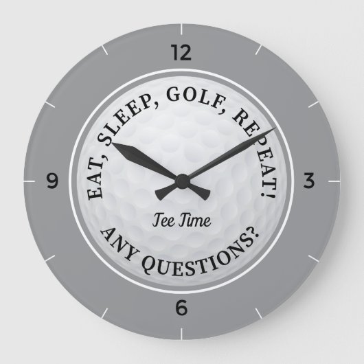 Aangepaste Golf Ball Sporten Quote Grey Black Larg Grote Klok (Voorkant)