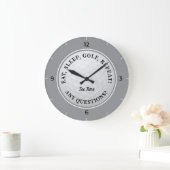 Aangepaste Golf Ball Sporten Quote Grey Black Larg Grote Klok (Huis)
