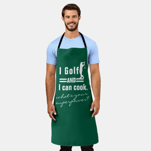 Aangepaste Golf BBQ Schort, Superpower Humor Chef Schort (Gedragen)